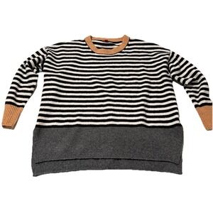 Vince Camuto Women's Sweater L Colorblock Pullover Black Gray Extended Shoulders